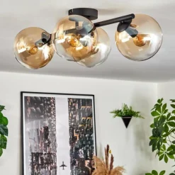hofstein Gastor Plafonnier, Boule lumineuse Ambre, Clair, 4 lumières