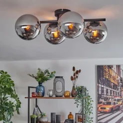 hofstein Gastor Plafonnier, Boule lumineuse Chrome, Fumé, 4 lumières