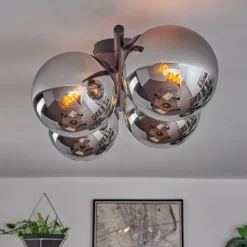 hofstein Gastor Plafonnier, Boule lumineuse Chrome, Fumé, 4 lumières