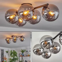 hofstein Gastor Plafonnier, Boule lumineuse Fumé, 5 lumières