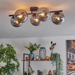 hofstein Gastor Plafonnier, Boule lumineuse Fumé, 5 lumières