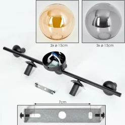 hofstein Gastor Plafonnier, Boule lumineuse Ambre, Fumé, 5 lumières