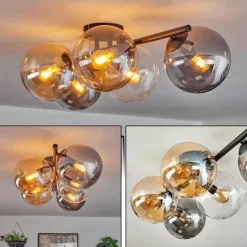 hofstein Gastor Plafonnier, Boule lumineuse Ambre, Clair, Fumé, 5 lumières