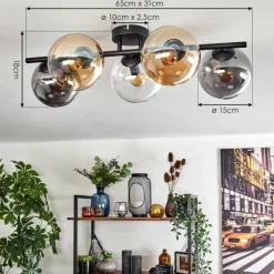 hofstein Gastor Plafonnier, Boule lumineuse Ambre, Clair, Fumé, 5 lumières