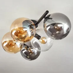 hofstein Gastor Plafonnier, Boule lumineuse Ambre, Clair, Fumé, 5 lumières