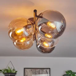 hofstein Gastor Plafonnier, Boule lumineuse Ambre, Clair, Fumé, 5 lumières