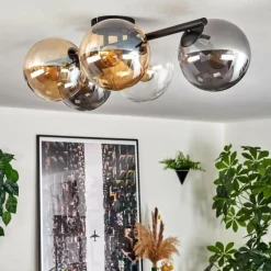 hofstein Gastor Plafonnier, Boule lumineuse Ambre, Clair, Fumé, 5 lumières