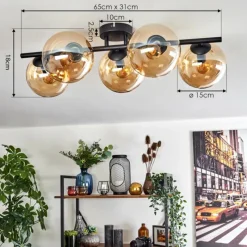 hofstein Gastor Plafonnier, Boule lumineuse Ambre, 5 lumières