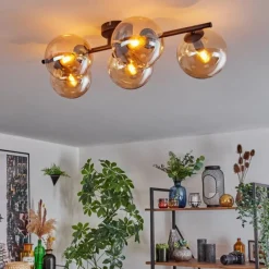 hofstein Gastor Plafonnier, Boule lumineuse Ambre, 5 lumières