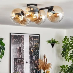 hofstein Gastor Plafonnier, Boule lumineuse Ambre, Clair, 5 lumières