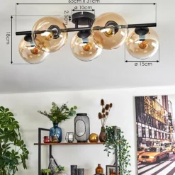 hofstein Gastor Plafonnier, Boule lumineuse Ambre, Clair, 5 lumières