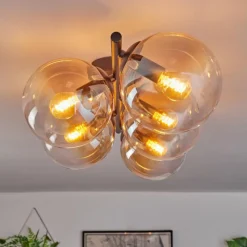hofstein Gastor Plafonnier, Boule lumineuse Ambre, Clair, 5 lumières