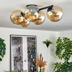 hofstein Gastor Plafonnier, Boule lumineuse Ambre, 5 lumières