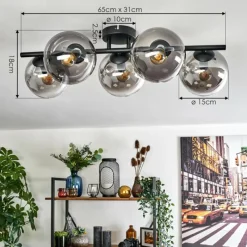 hofstein Gastor Plafonnier, Boule lumineuse Clair, Fumé, 5 lumières