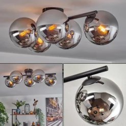 hofstein Gastor Plafonnier, Boule lumineuse Chrome, Fumé, 5 lumières
