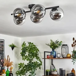 hofstein Gastor Plafonnier, Boule lumineuse Chrome, Clair, Fumé, 5 lumières
