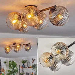 hofstein Gastor Plafonnier, Boule lumineuse Ambre, Clair, Fumé, 5 lumières
