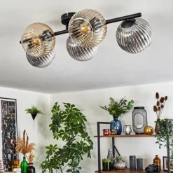 hofstein Gastor Plafonnier, Boule lumineuse Ambre, Clair, Fumé, 5 lumières