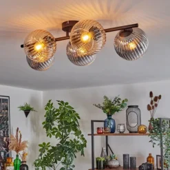 hofstein Gastor Plafonnier, Boule lumineuse Ambre, Clair, Fumé, 5 lumières