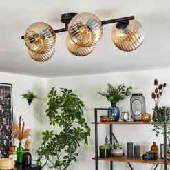 hofstein Gastor Plafonnier, Boule lumineuse Ambre, 5 lumières