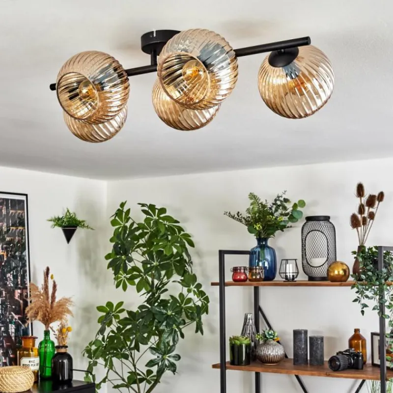 hofstein Gastor Plafonnier, Boule lumineuse Ambre, 5 lumières