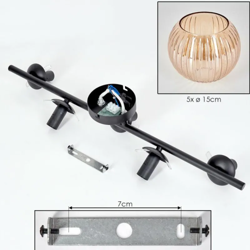 hofstein Gastor Plafonnier, Boule lumineuse Ambre, 5 lumières