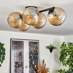 hofstein Gastor Plafonnier, Boule lumineuse Ambre, 5 lumières
