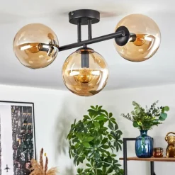 hofstein Gastor Plafonnier, Boule lumineuse Ambre, 3 lumières