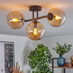 hofstein Gastor Plafonnier, Boule lumineuse Ambre, 3 lumières