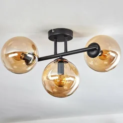 hofstein Gastor Plafonnier, Boule lumineuse Ambre, 3 lumières