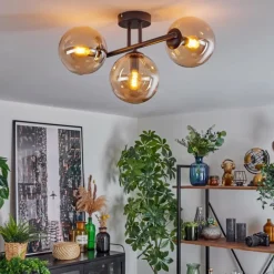 hofstein Gastor Plafonnier, Boule lumineuse Ambre, 3 lumières