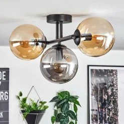 hofstein Gastor Plafonnier, Boule lumineuse Ambre, Fumé, 3 lumières