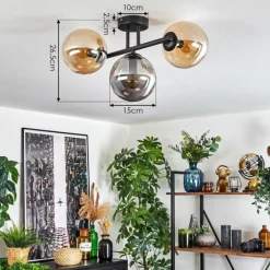 hofstein Gastor Plafonnier, Boule lumineuse Ambre, Fumé, 3 lumières