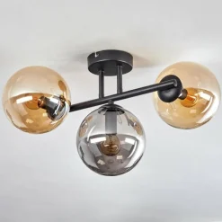 hofstein Gastor Plafonnier, Boule lumineuse Ambre, Fumé, 3 lumières