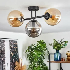 hofstein Gastor Plafonnier, Boule lumineuse Ambre, Fumé, 3 lumières