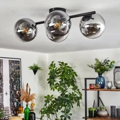 hofstein Gastor Plafonnier, Boule lumineuse Chrome, Clair, Fumé, 4 lumières