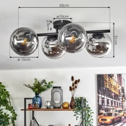 hofstein Gastor Plafonnier, Boule lumineuse Chrome, Clair, Fumé, 4 lumières