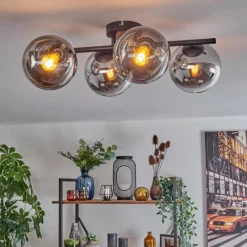 hofstein Gastor Plafonnier, Boule lumineuse Chrome, Clair, Fumé, 4 lumières