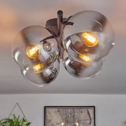 hofstein Gastor Plafonnier, Boule lumineuse Chrome, Clair, Fumé, 4 lumières