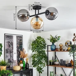 hofstein Gastor Plafonnier, Boule lumineuse Ambre, Fumé, 3 lumières