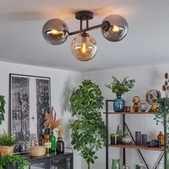 hofstein Gastor Plafonnier, Boule lumineuse Ambre, Fumé, 3 lumières