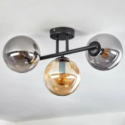 hofstein Gastor Plafonnier, Boule lumineuse Ambre, Fumé, 3 lumières