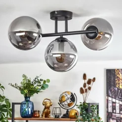 hofstein Gastor Plafonnier, Boule lumineuse Fumé, 3 lumières