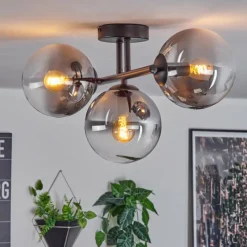 hofstein Gastor Plafonnier, Boule lumineuse Clair, Fumé, 3 lumières