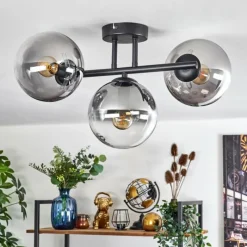 hofstein Gastor Plafonnier, Boule lumineuse Clair, Fumé, 3 lumières