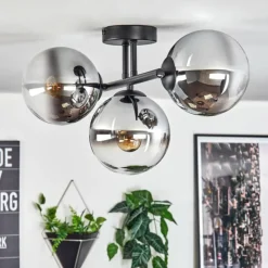 hofstein Gastor Plafonnier, Boule lumineuse Chrome, Clair, Fumé, 3 lumières