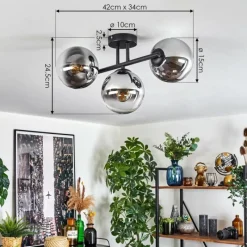 hofstein Gastor Plafonnier, Boule lumineuse Chrome, Clair, Fumé, 3 lumières