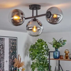hofstein Gastor Plafonnier, Boule lumineuse Chrome, Clair, Fumé, 3 lumières