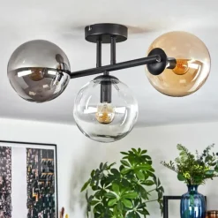 hofstein Gastor Plafonnier, Boule lumineuse Ambre, Clair, Fumé, 3 lumières