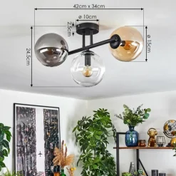 hofstein Gastor Plafonnier, Boule lumineuse Ambre, Clair, Fumé, 3 lumières